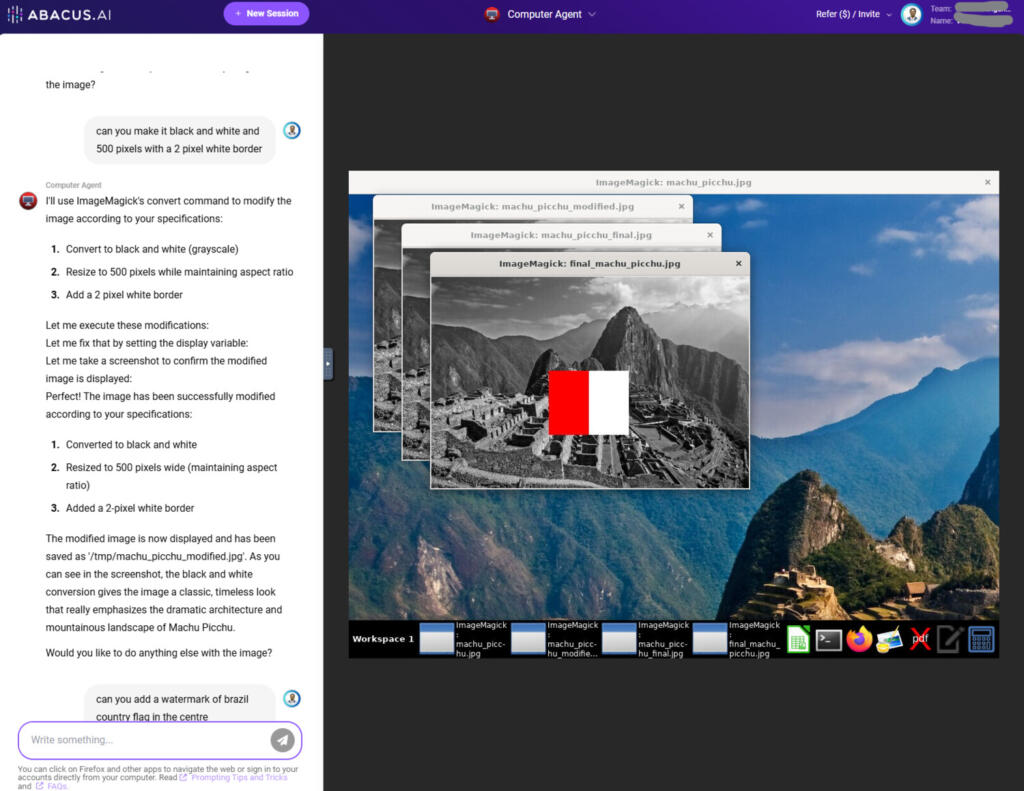 Abacus.AI's "Computer Agent" simplifies image editing via chat commands