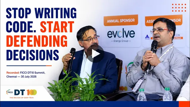 Thumbnail of the YouTube video "Stop writing code. Start defending decisions: my AI talk at FICCI DT10 summit"